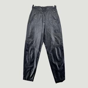 Vintage Lew Magram 100% Leather Pants Black Size 6 High Waisted 90s Grunge